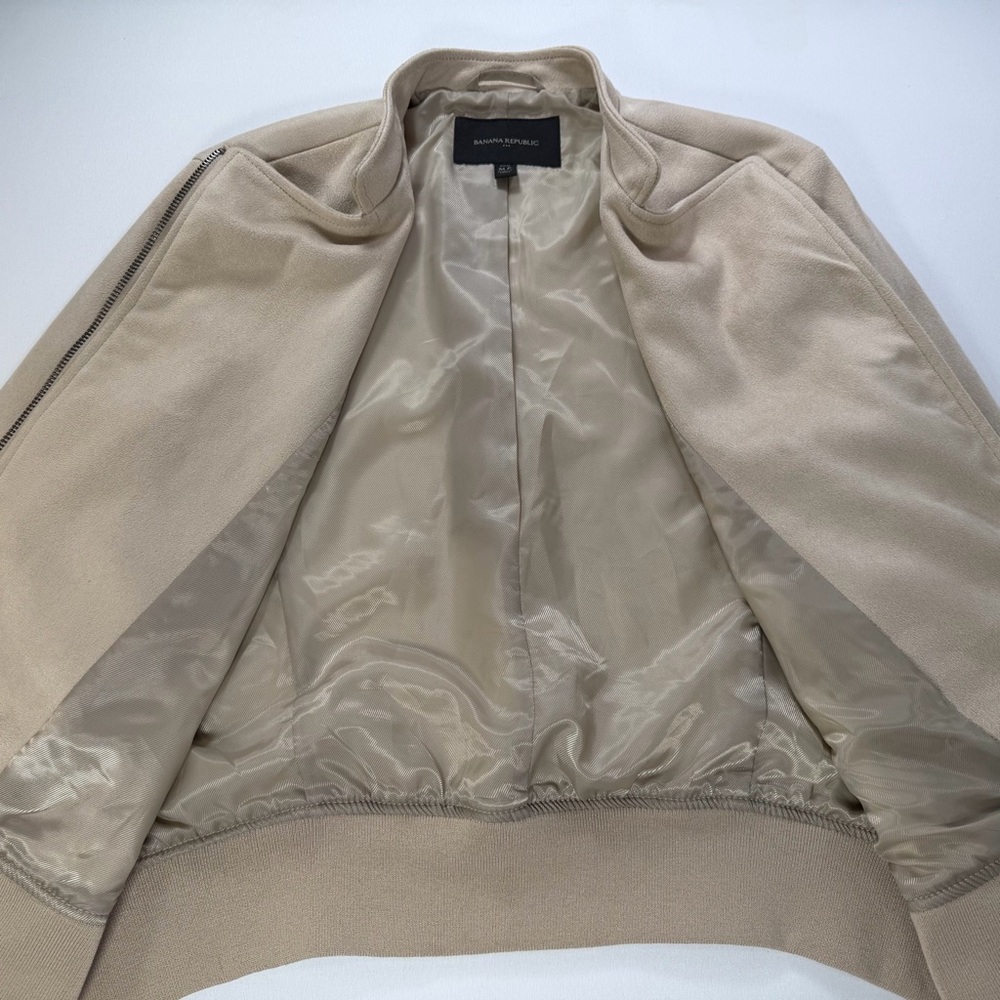 Banana Republic Ribbed Trim Vegan Suede Moto Jacket Size Medium Petite - Picture 7 of 15